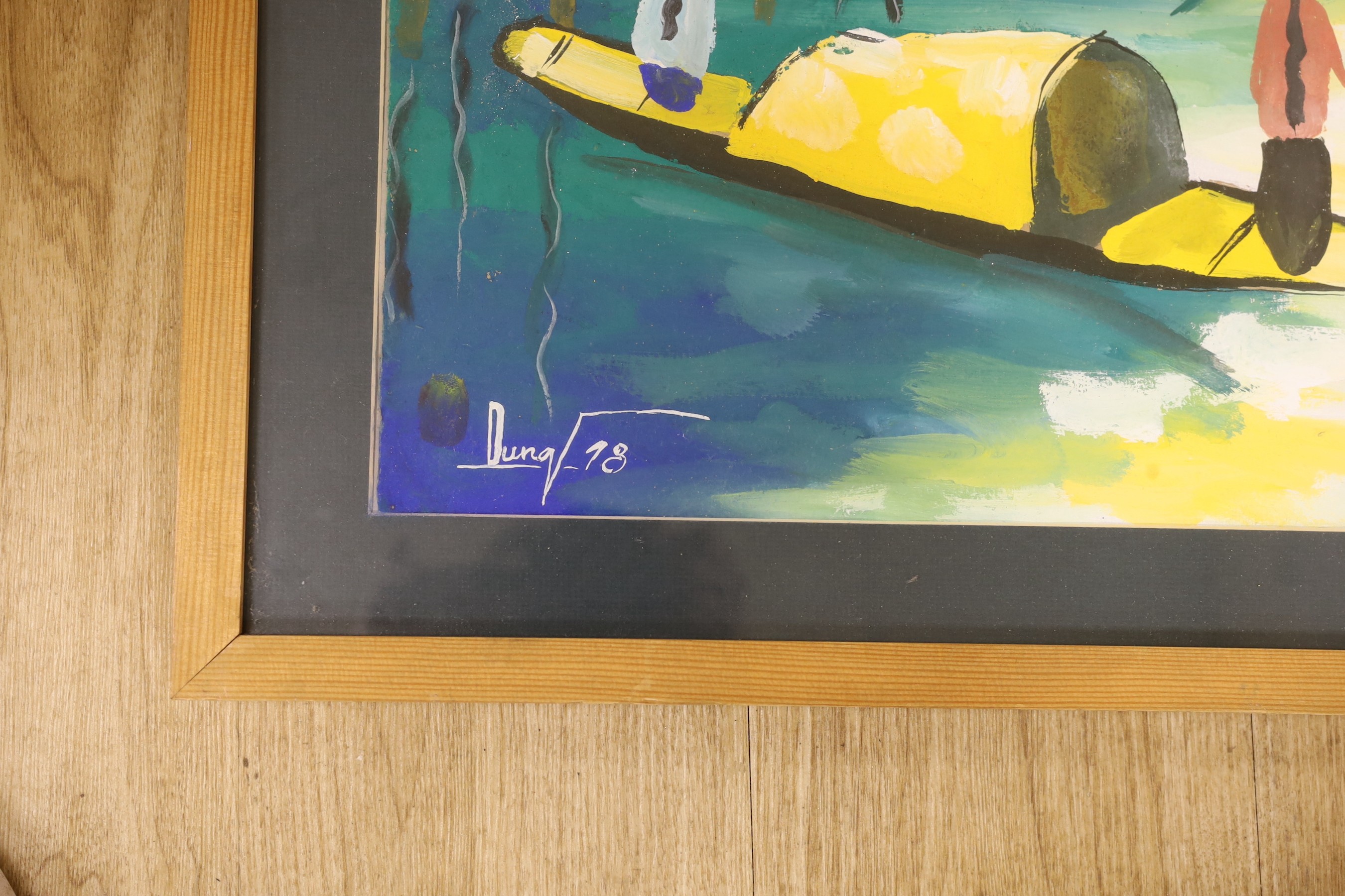 Vietnamese School, pair of oils on card, Village scenes, signed 'Dung' and dated '78, 54 x 77cm